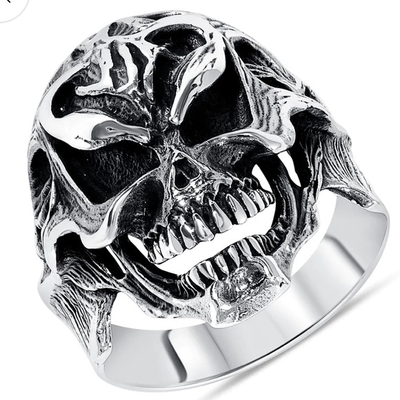 New large heavy 925 Silver Men Skull Ring
